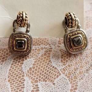 TWO-TONE DANGLE PIERCED EARRINGS